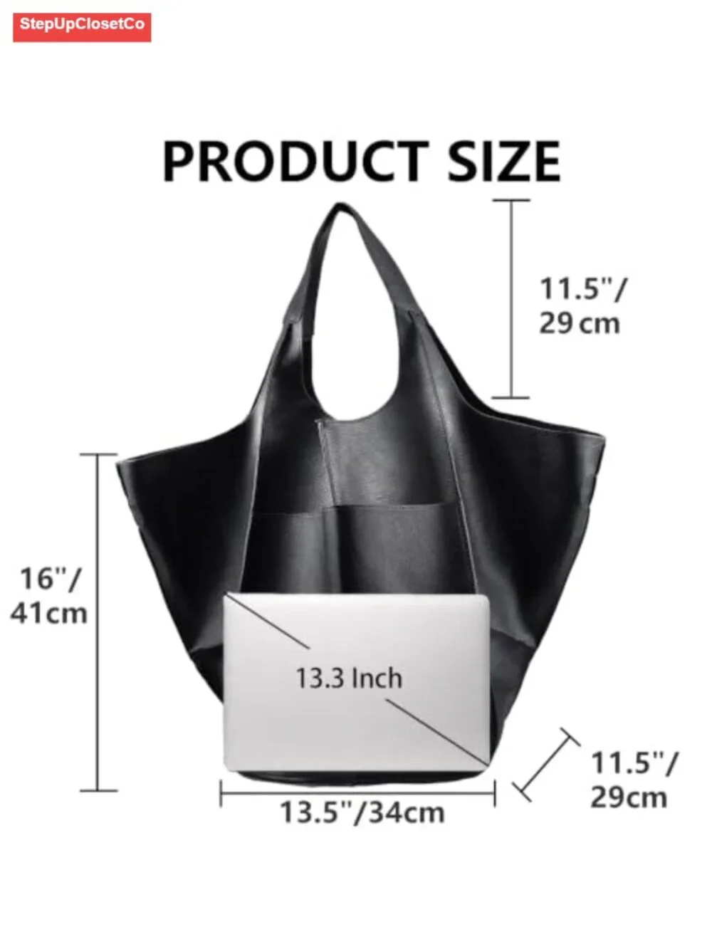 Oversized PU Leather Hobo Tote Bag Large Capacity Work Travel Shopping